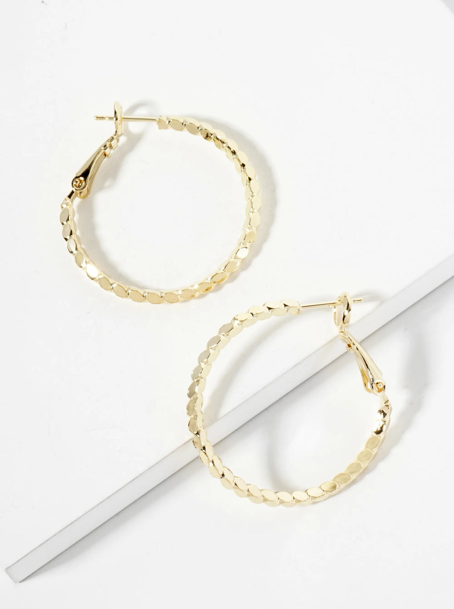 30mm 4-Sided Sparkling Textured 14K-Gold-Dipped Brass Latch-Back Hoop Earrings