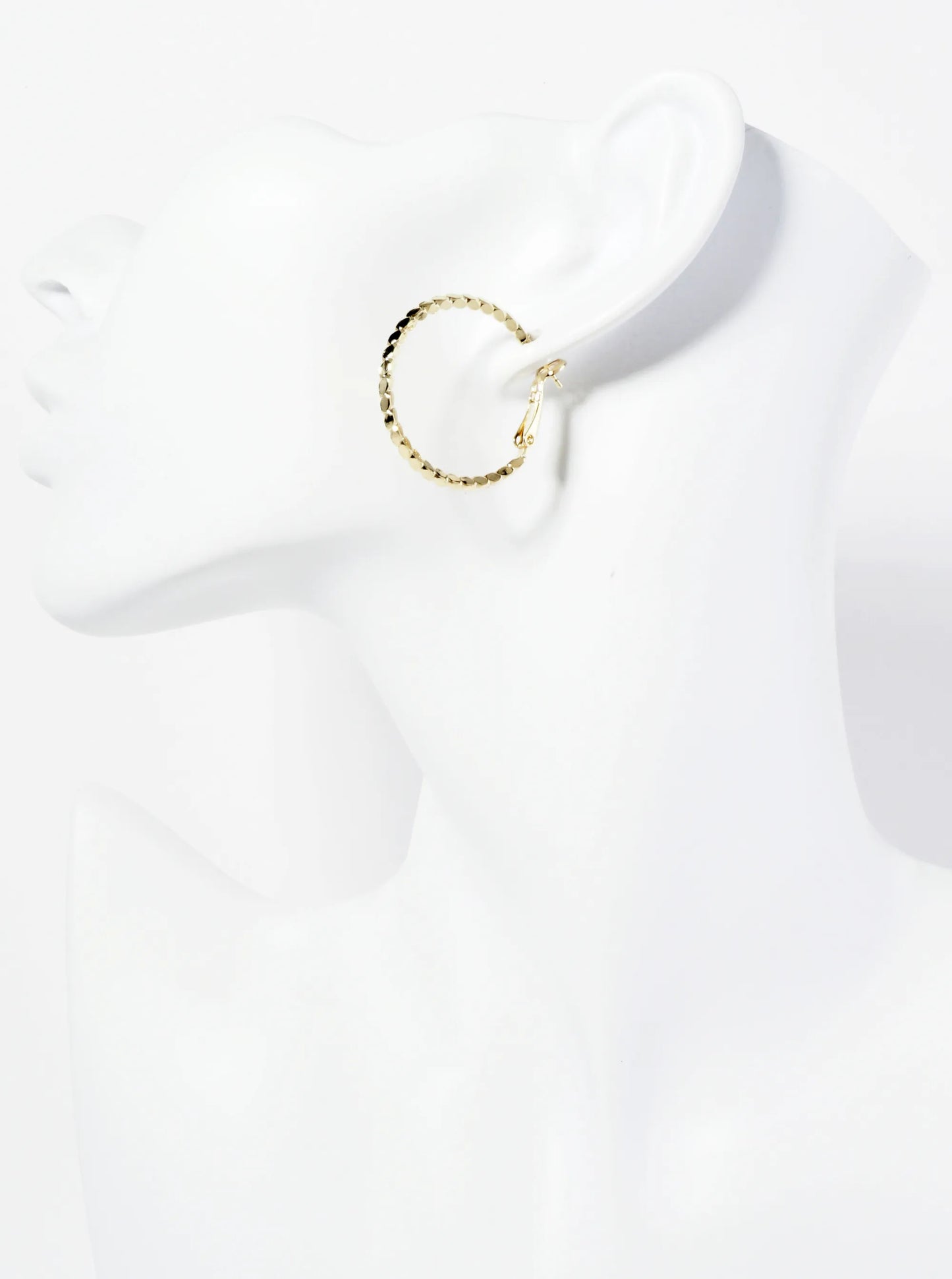 30mm 4-Sided Sparkling Textured 14K-Gold-Dipped Brass Latch-Back Hoop Earrings