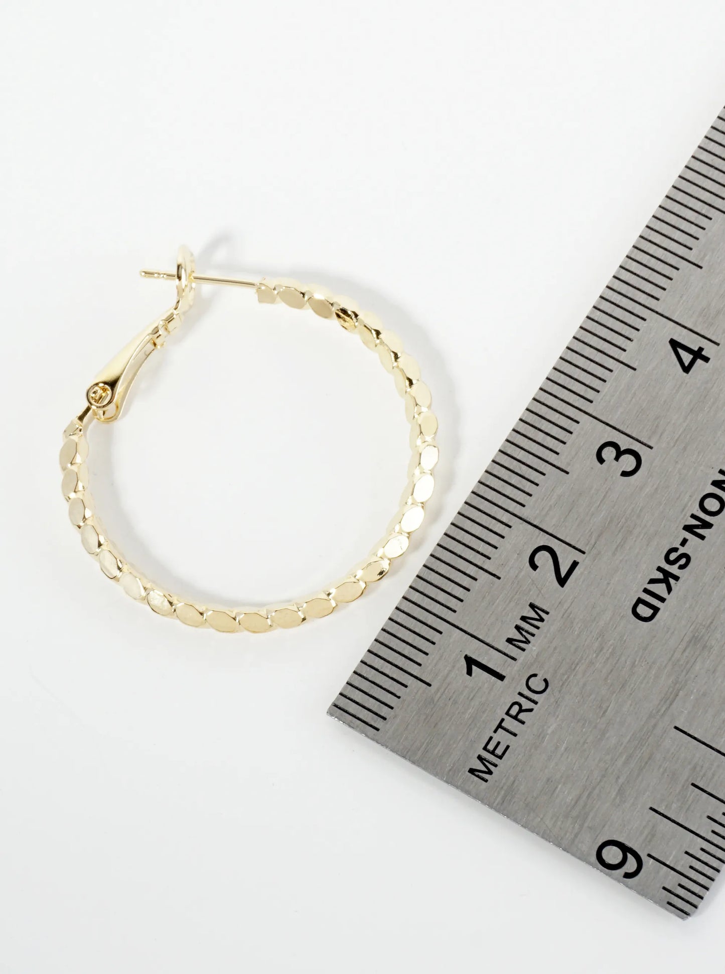 30mm 4-Sided Sparkling Textured 14K-Gold-Dipped Brass Latch-Back Hoop Earrings