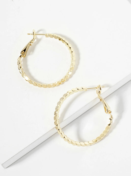 30mm 4-Sided Sparkling Textured Metal Latch Back Hoop Earrings