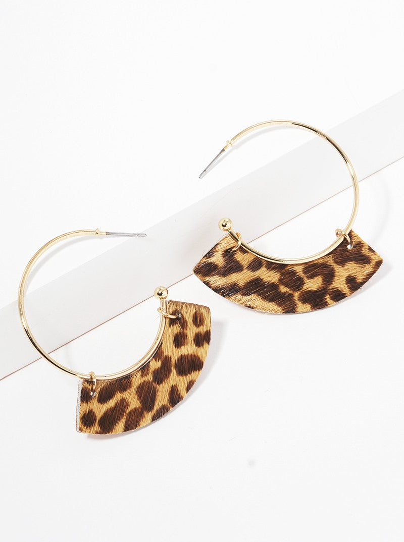 30mm Animal Print Leatherette Hoop Earrings GOLD-CHEETAH