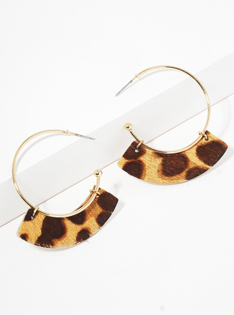 30mm Animal Print Leatherette Hoop Earrings GOLD-LEOPARD
