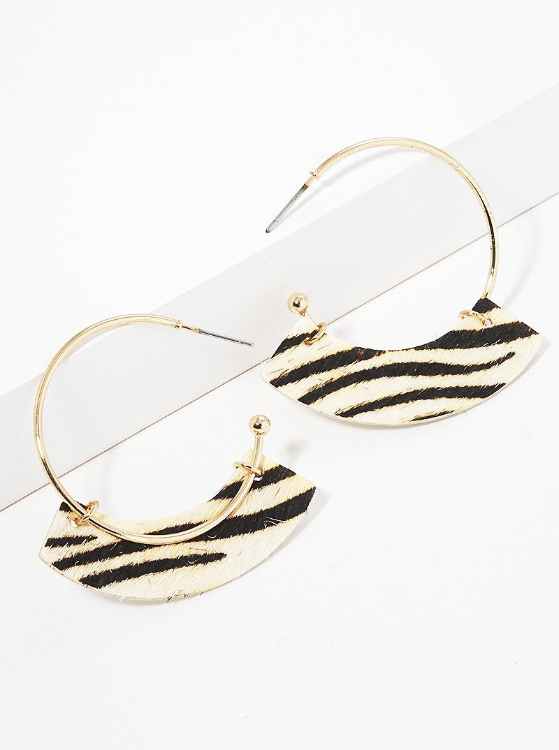 30mm Animal Print Leatherette Hoop Earrings GOLD-ZEBRA