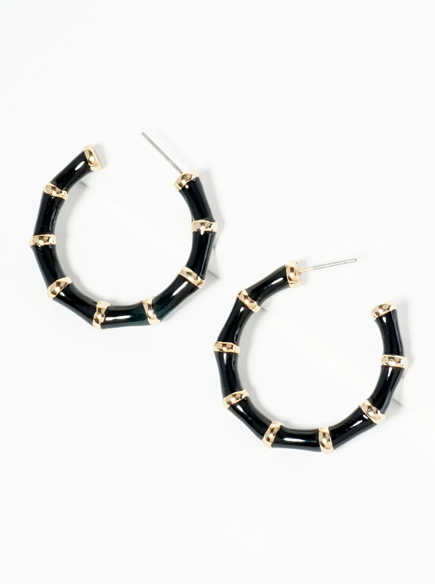 30mm Bamboo Design Enamel Open Hoop Earrings
