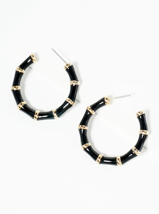 30mm Bamboo Design Enamel Open Hoop Earrings