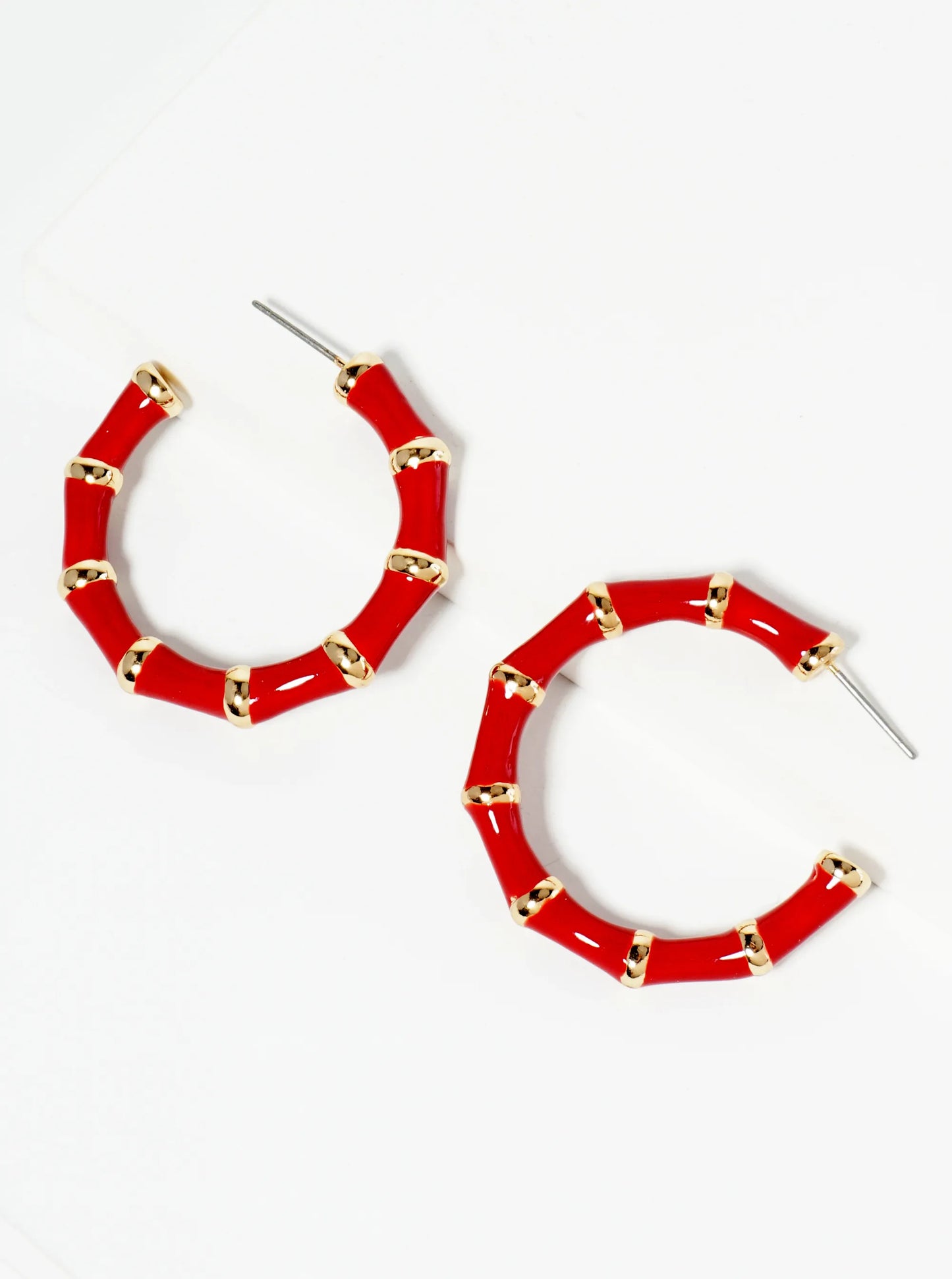 30mm Bamboo Design Enamel Open Hoop Earrings