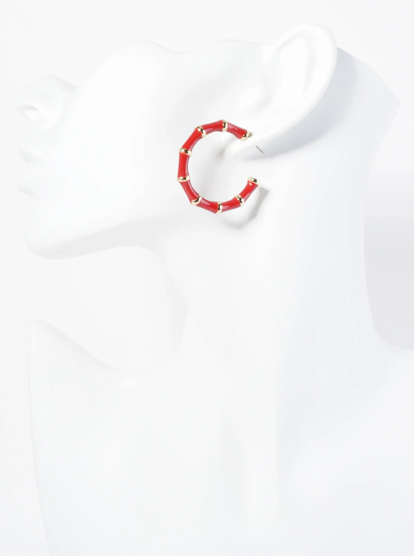 30mm Bamboo Design Enamel Open Hoop Earrings