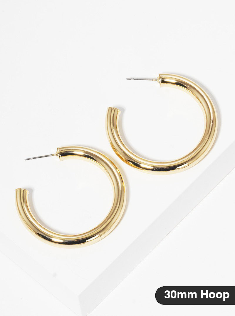 30mm Bold Brass Hollow Hoop Earrings