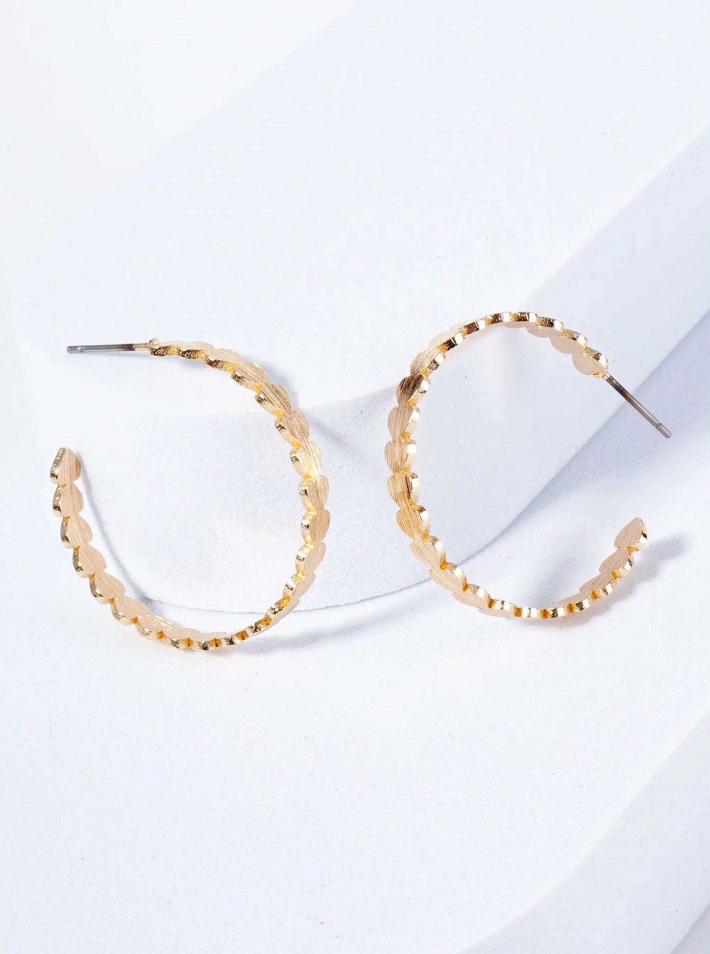 30mm Brushed Metal Lightweight Heart Hoop Earrings