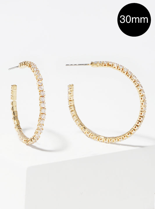 30mm CZ Pave Open Hoop Earrings