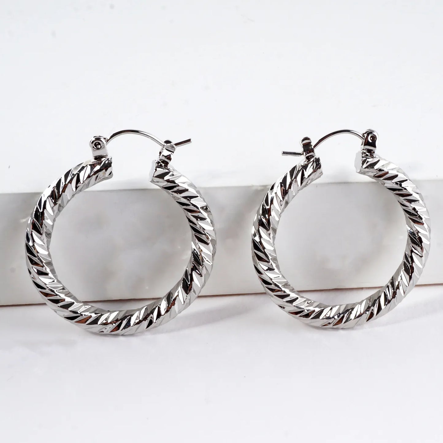 30mm Diamond Cut Textured Aluminum Hoop Earrings