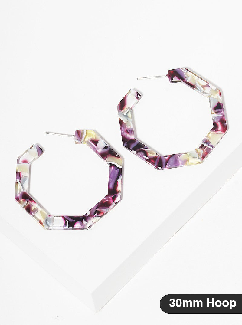 30mm Geometric Octagon Acetate Open Hoop Earrings
