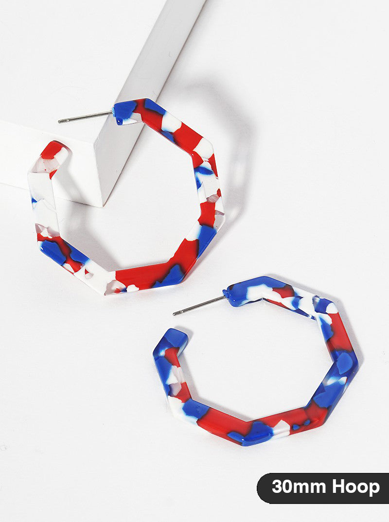 30mm Geometric Octagon Acetate Open Hoop Earrings