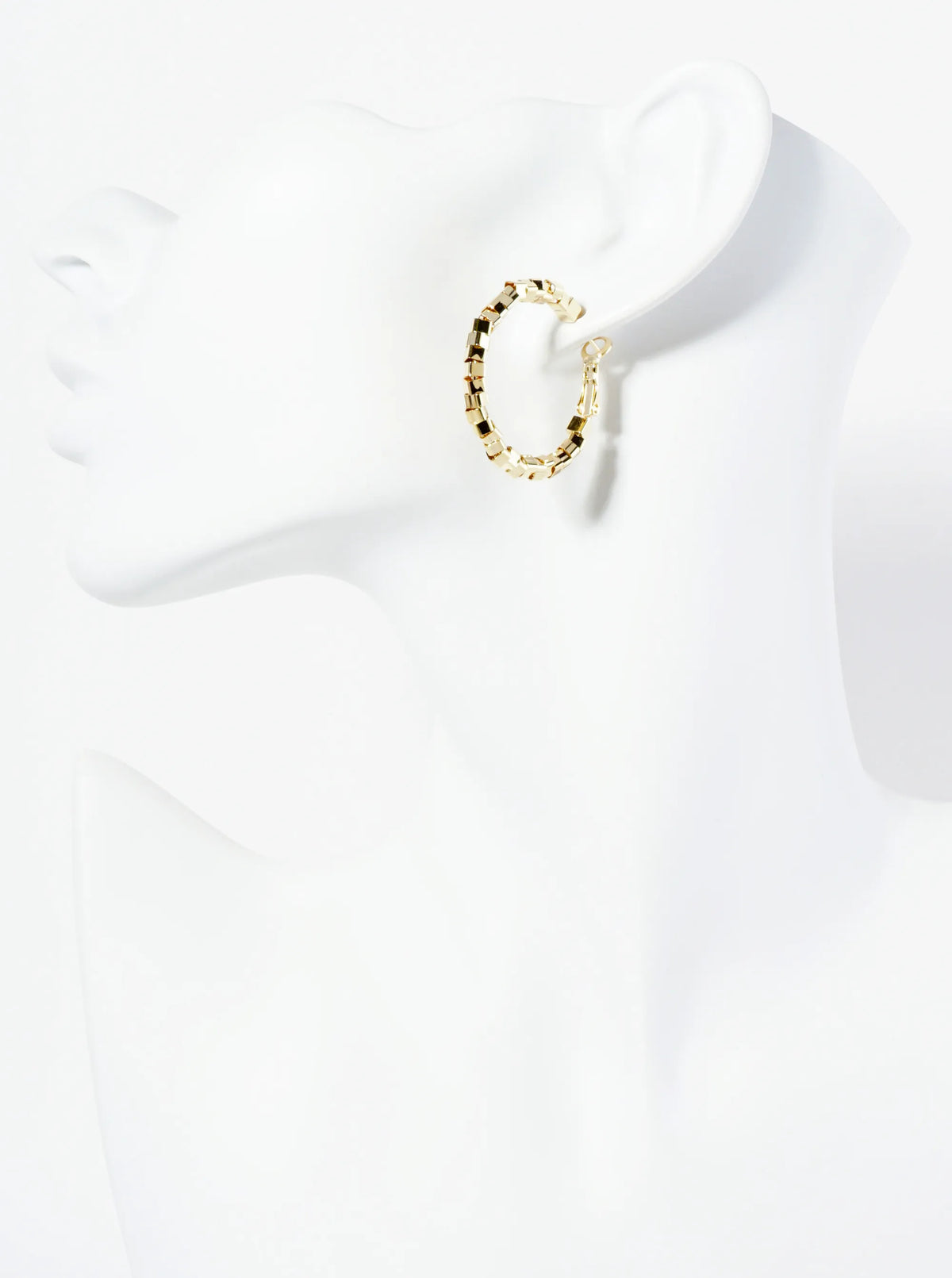 30mm Geometric Square Beaded 14K-Gold-Dipped Latch-Back Hoop Earrings