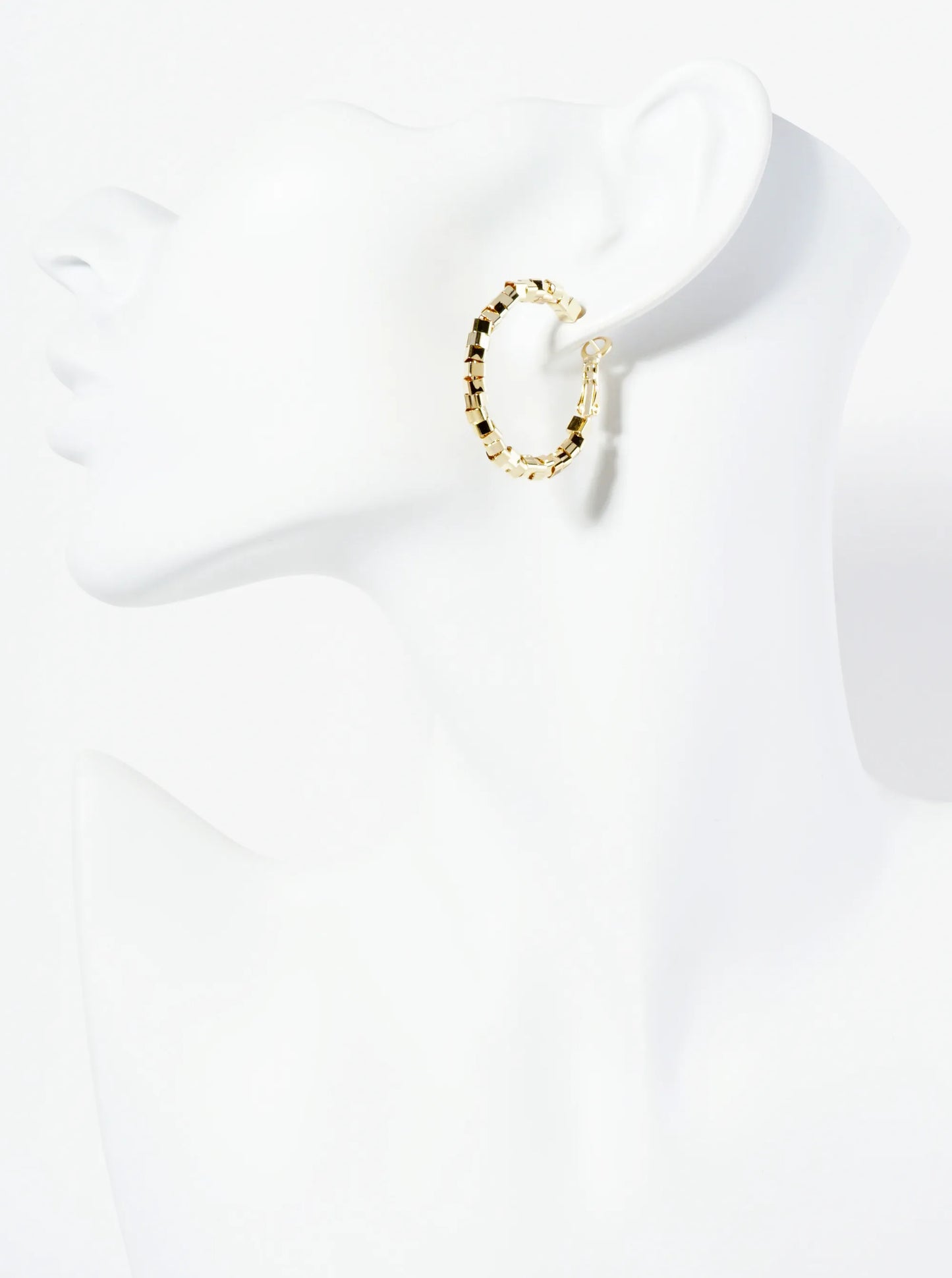 30mm Geometric Square Beaded 14K-Gold-Dipped Latch-Back Hoop Earrings