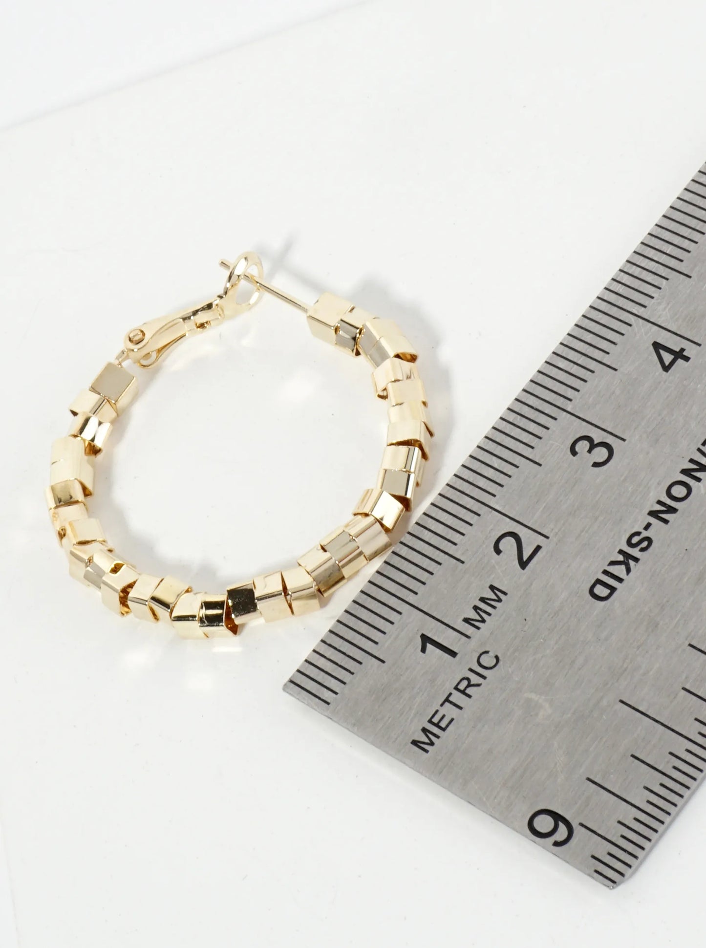30mm Geometric Square Beaded 14K-Gold-Dipped Latch-Back Hoop Earrings