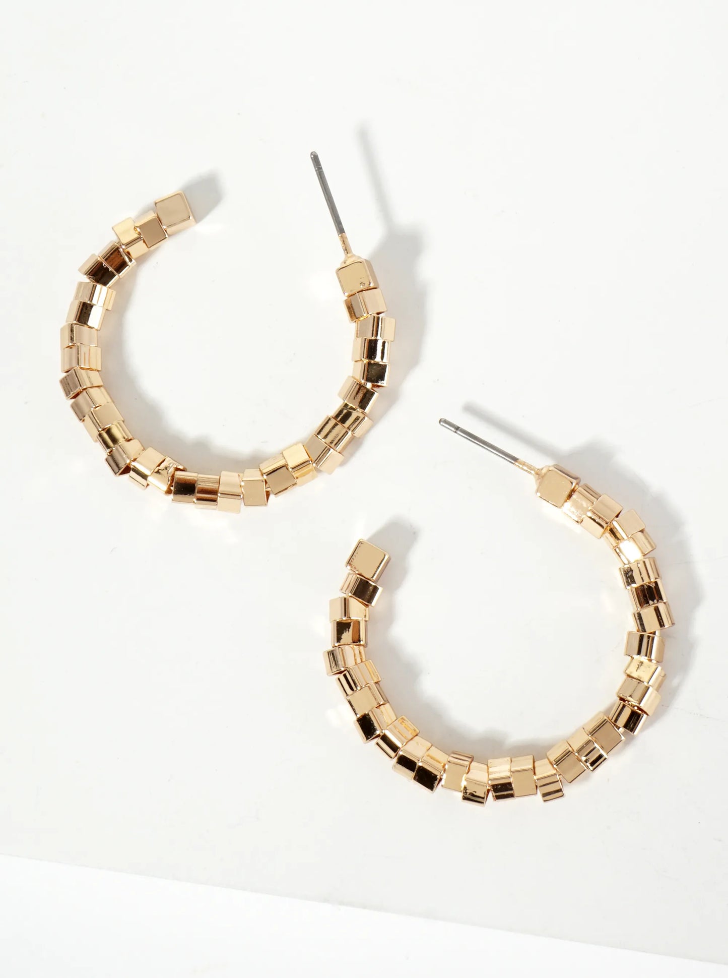 30mm Geometric Square Beaded Open Hoop Earrings
