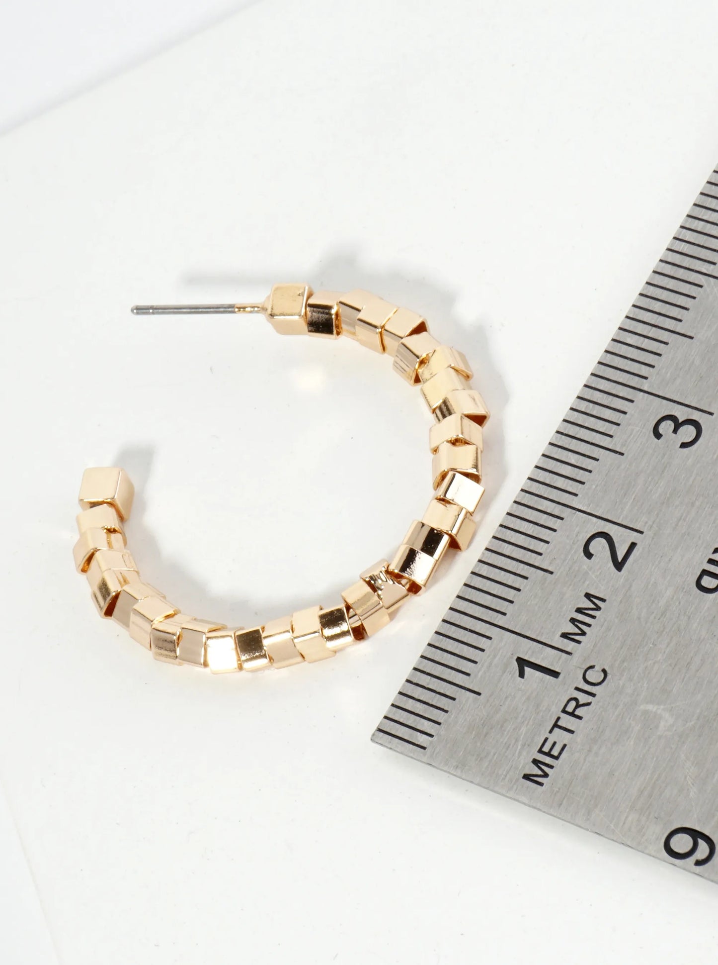 30mm Geometric Square Beaded Open Hoop Earrings