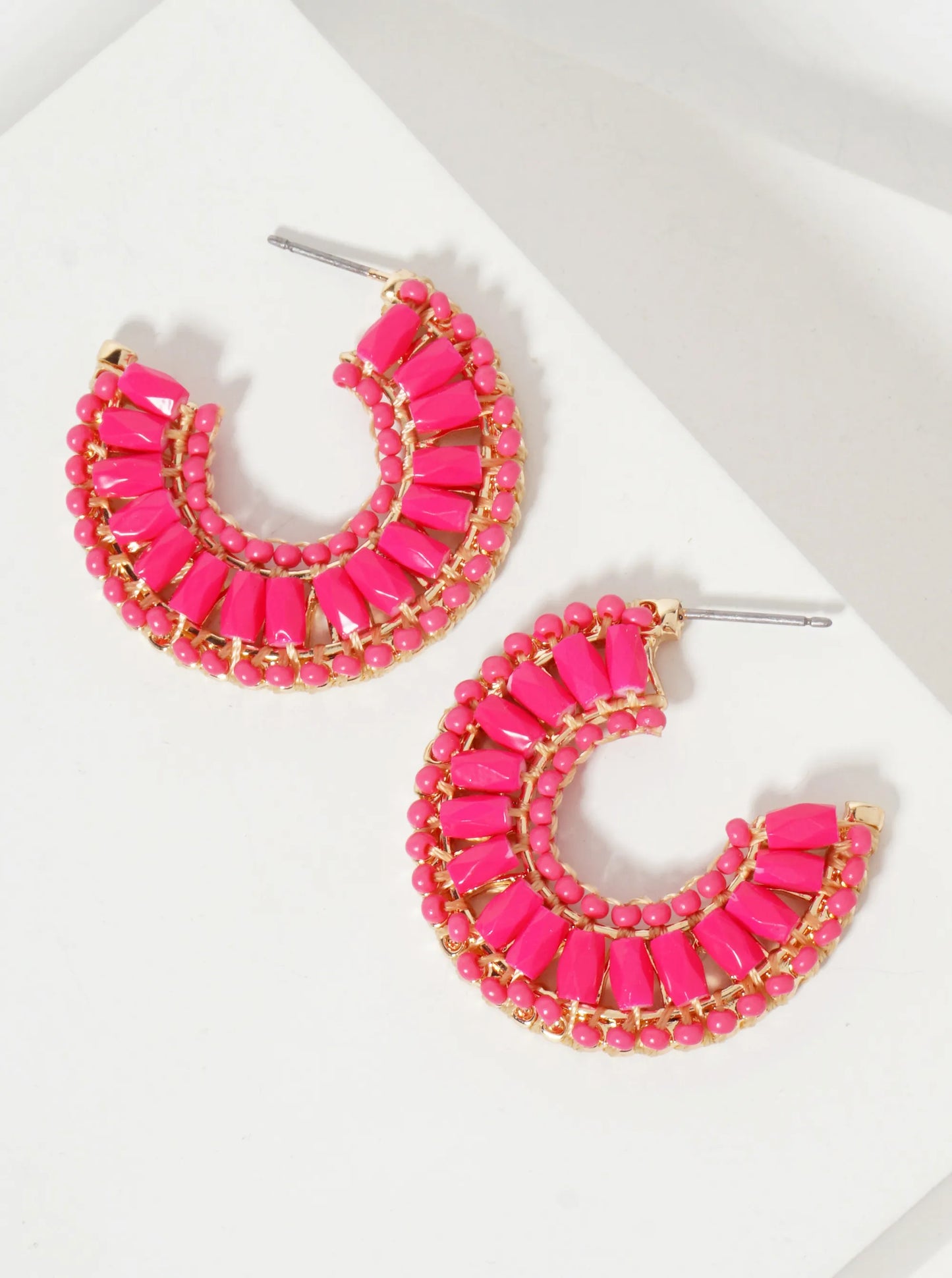 30mm Glass-Beads Thread-Wrapped 10mm Wide Open Hoop Earrings
