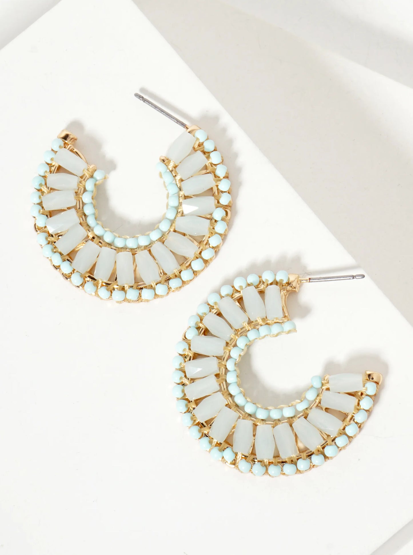 30mm Glass-Beads Thread-Wrapped 10mm Wide Open Hoop Earrings