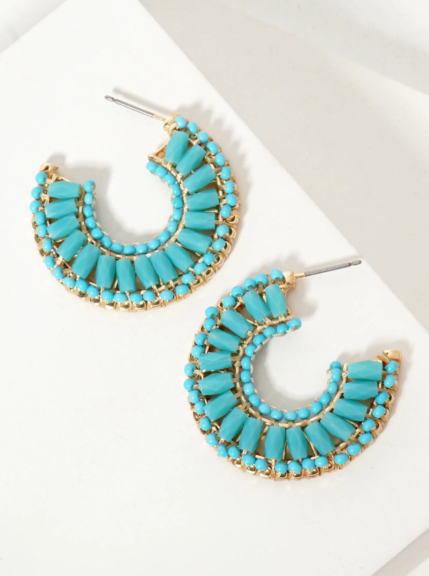 30mm Glass-Beads Thread-Wrapped 10mm Wide Open Hoop Earrings