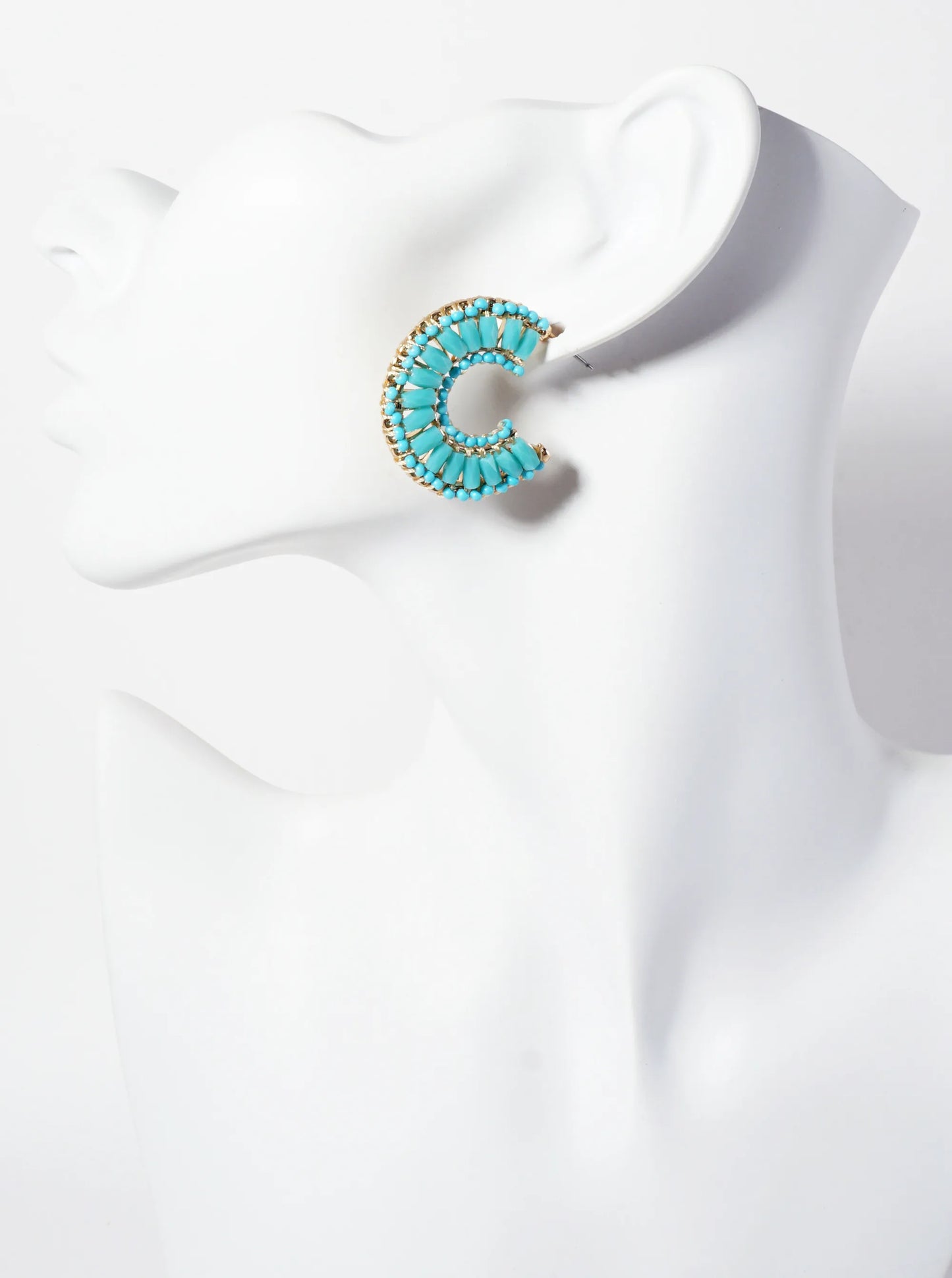 30mm Glass-Beads Thread-Wrapped 10mm Wide Open Hoop Earrings