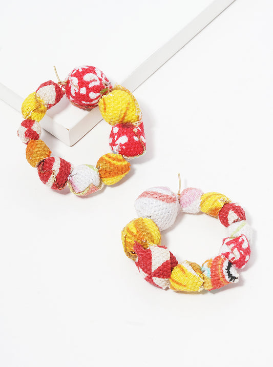 30mm Graduated Fabric Wrapped Bead Hoop Earrings