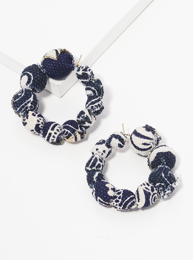 30mm Graduated Fabric Wrapped Bead Hoop Earrings