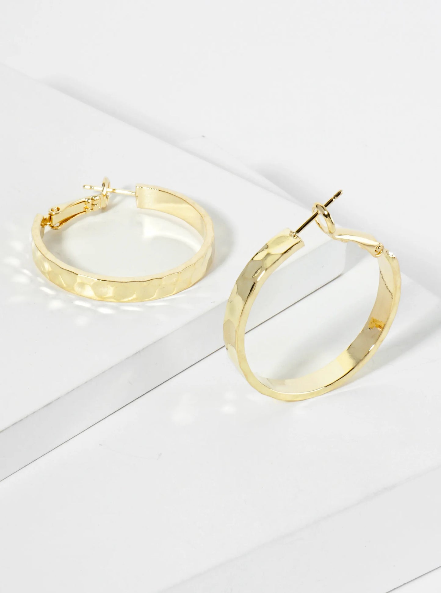30mm Hammered-Texture 14K-Gold-Dipped Latch Back Chunky Hoop Earrings