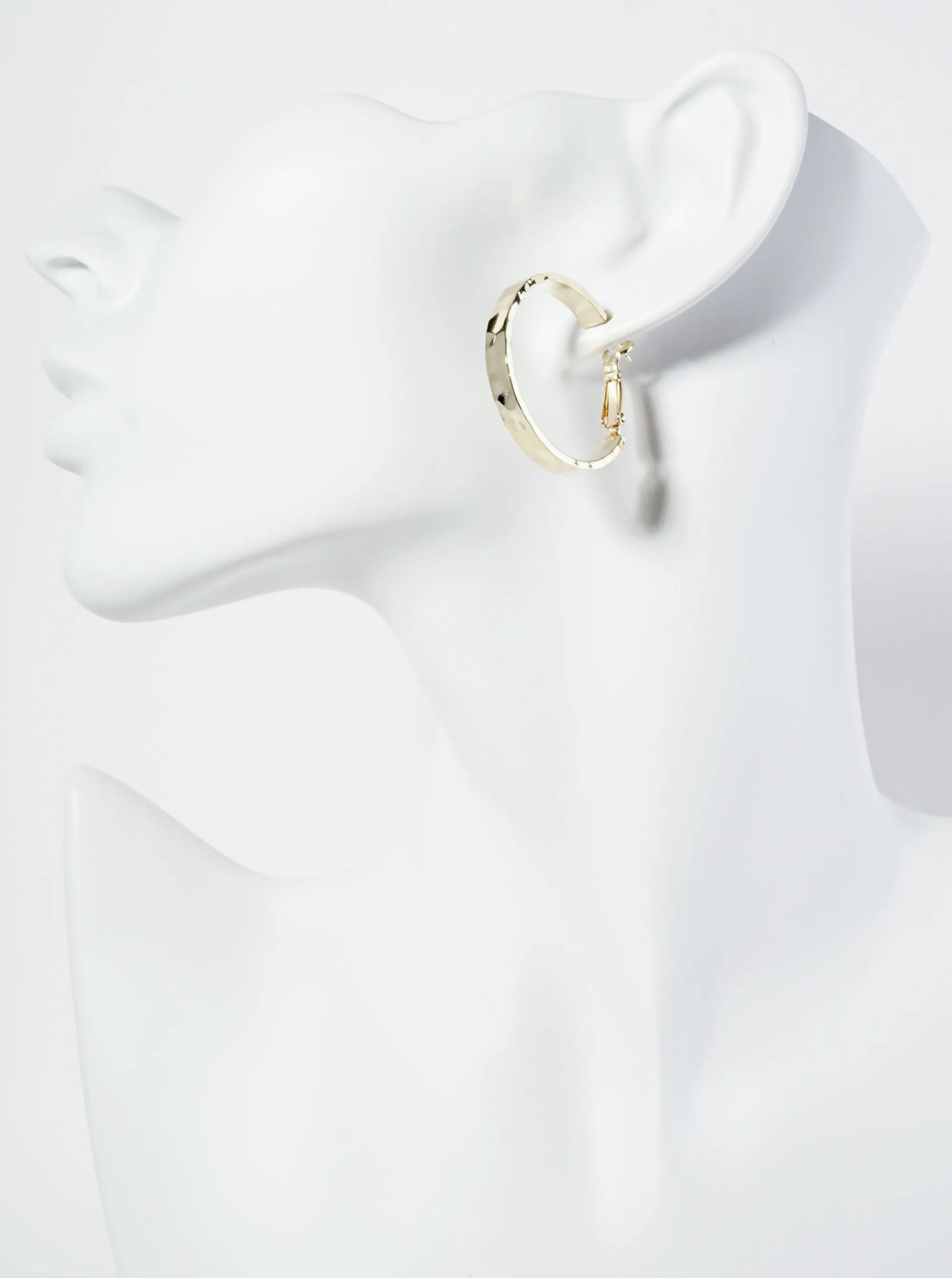 30mm Hammered-Texture 14K-Gold-Dipped Latch Back Chunky Hoop Earrings