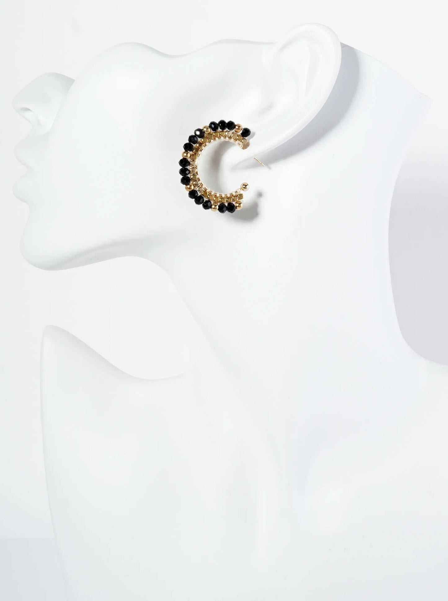 30mm Hoop Earrings With Glass And Square Metallic Beads Strung On Thread