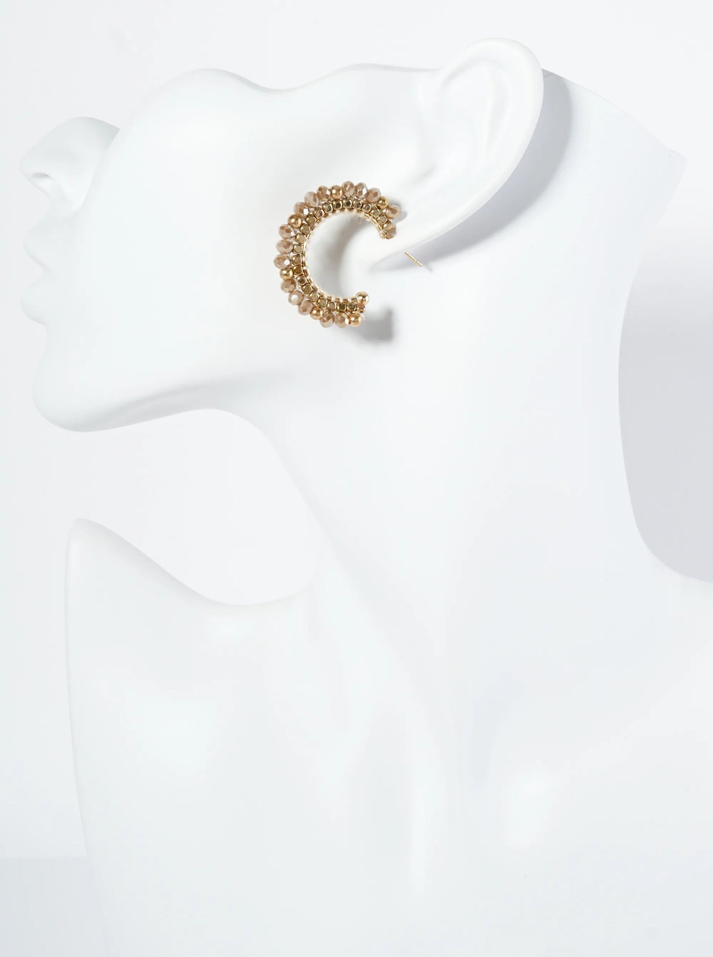 30mm Hoop Earrings With Glass And Square Metallic Beads Strung On Thread