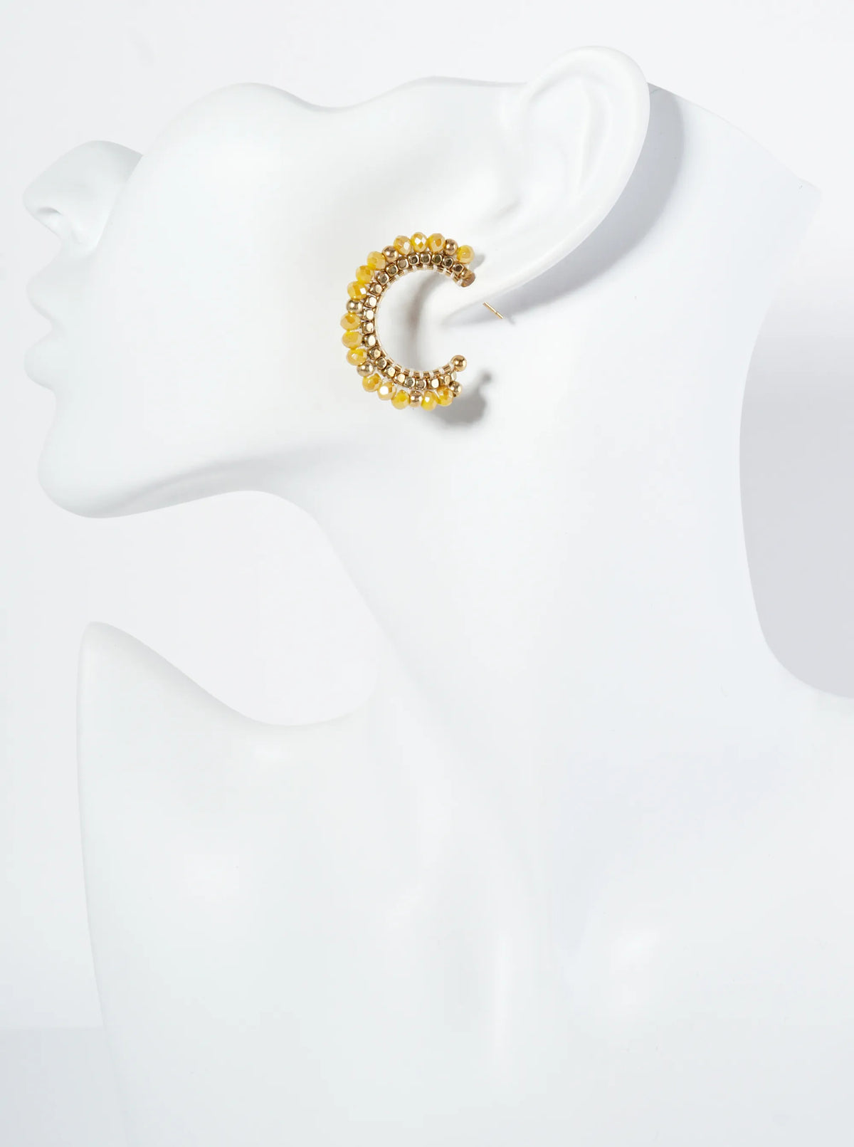 30mm Hoop Earrings With Glass And Square Metallic Beads Strung On Thread