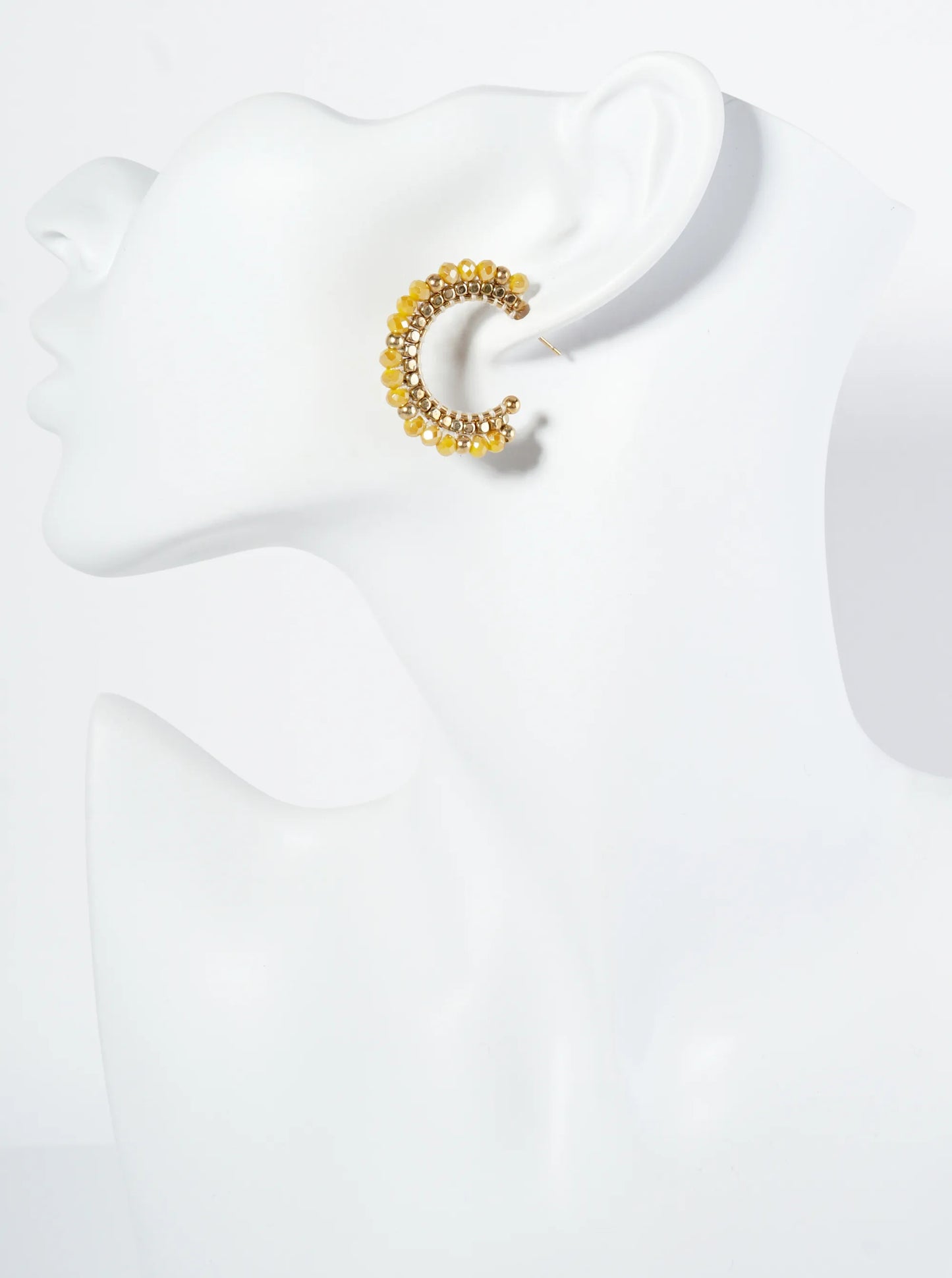 30mm Hoop Earrings With Glass And Square Metallic Beads Strung On Thread
