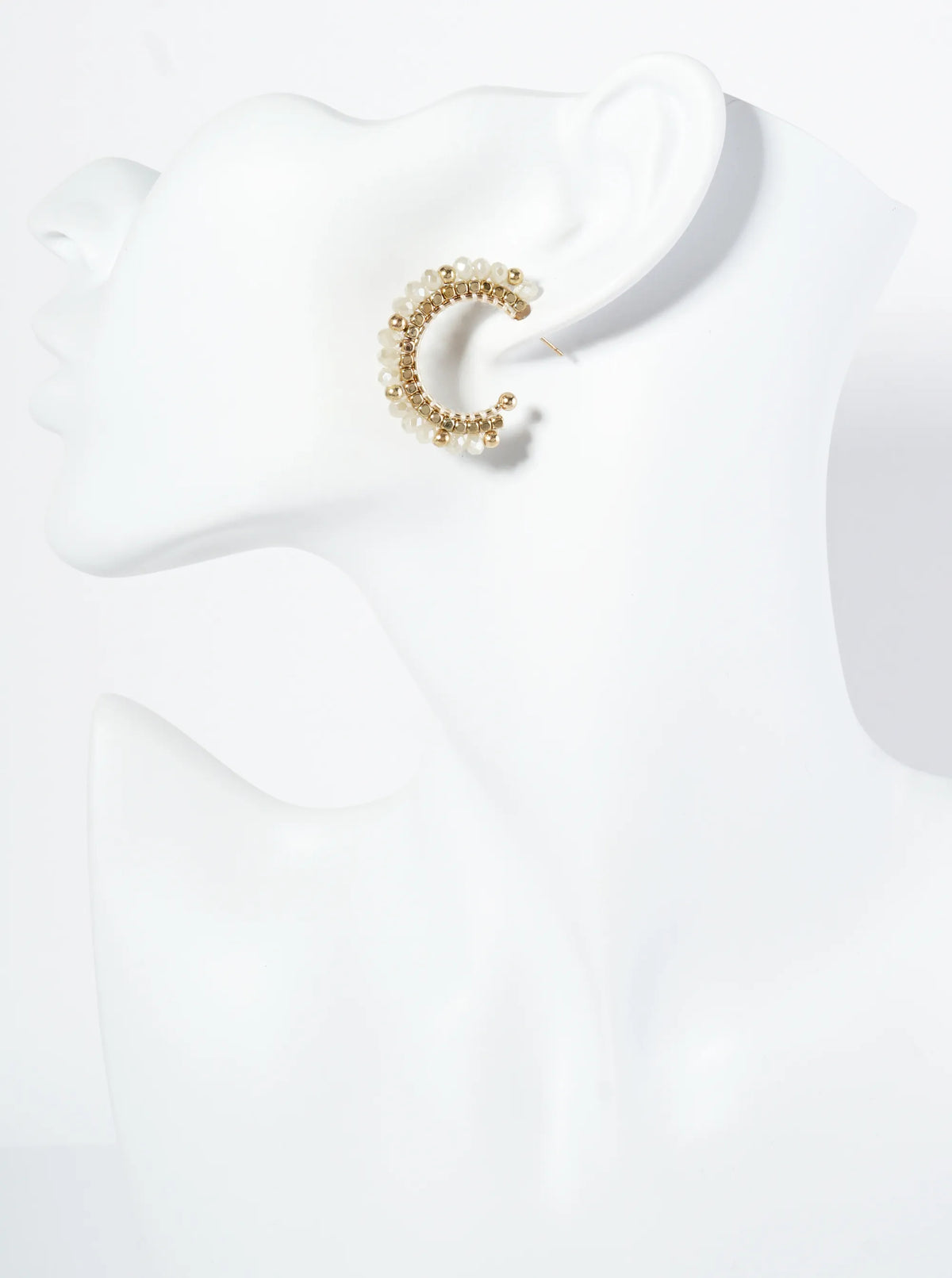 30mm Hoop Earrings With Glass And Square Metallic Beads Strung On Thread