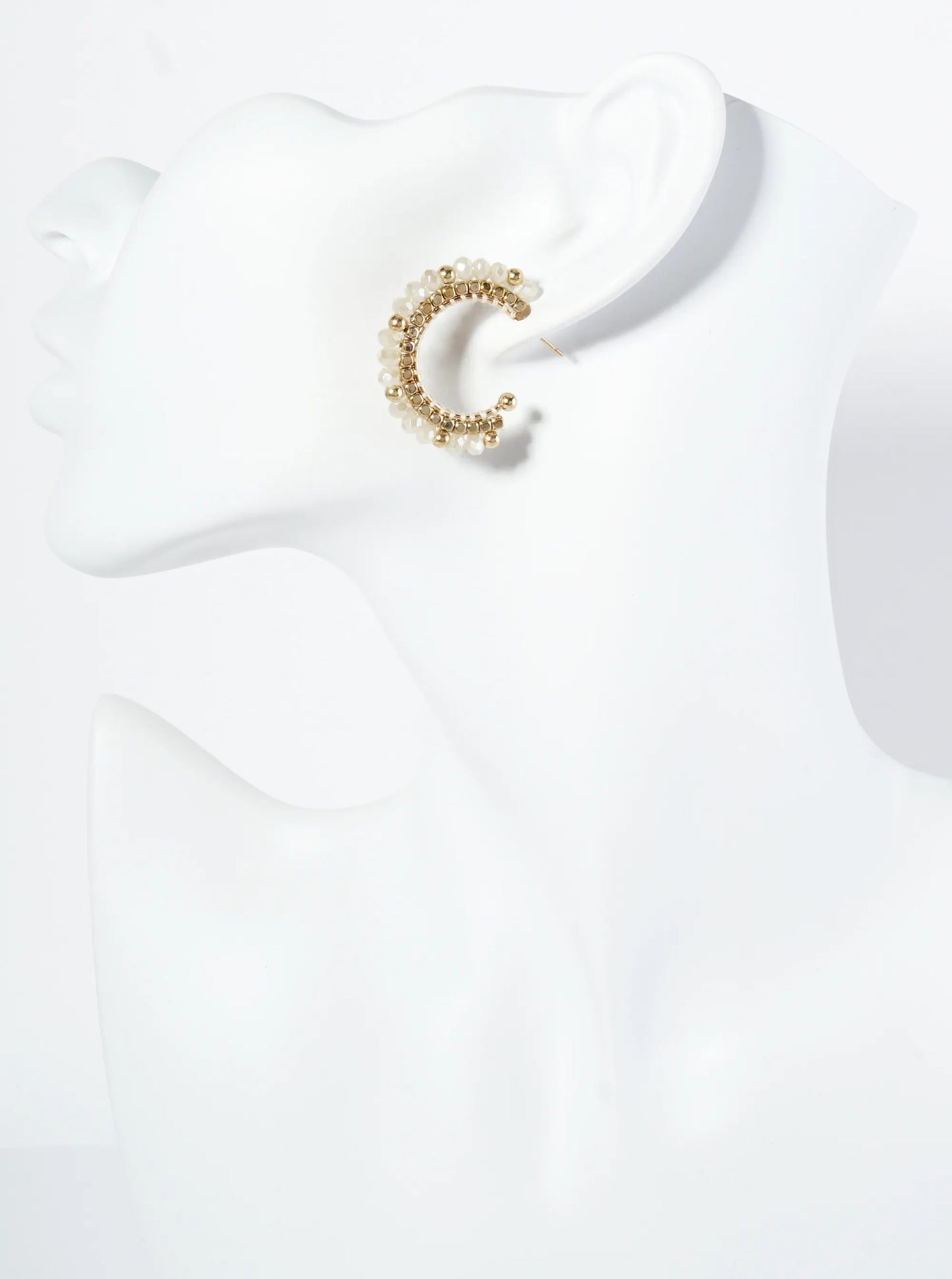 30mm Hoop Earrings With Glass And Square Metallic Beads Strung On Thread