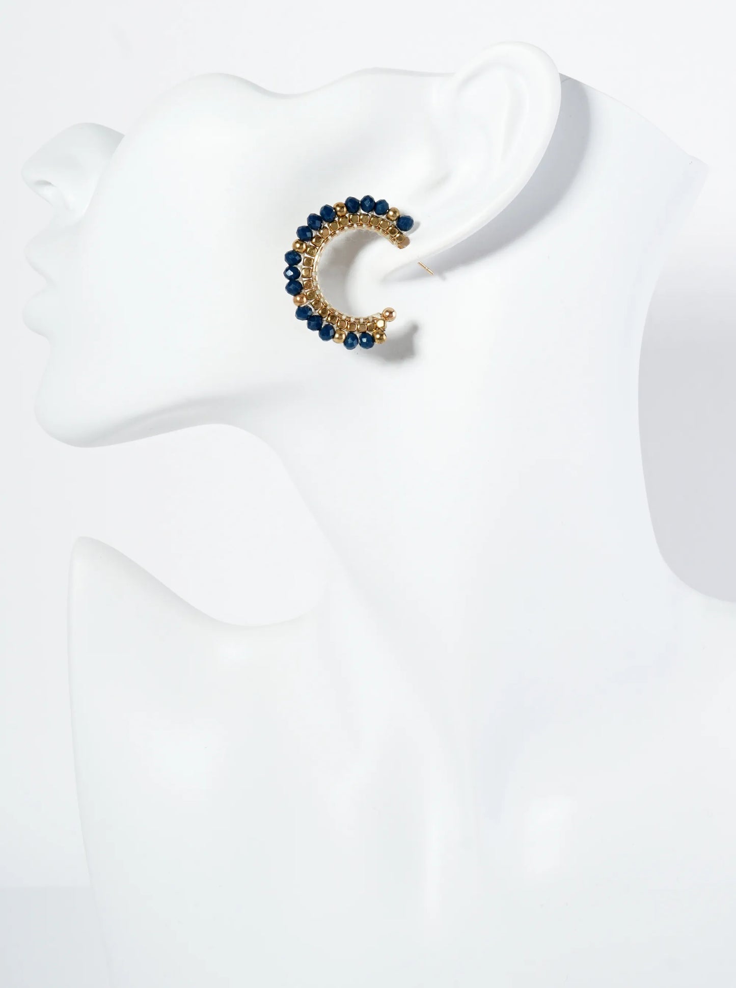 30mm Hoop Earrings With Glass And Square Metallic Beads Strung On Thread