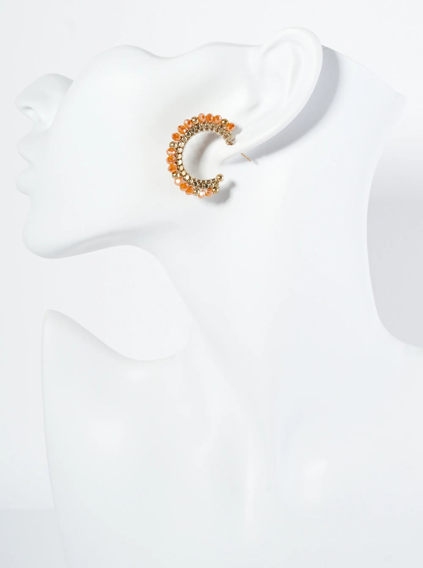 30mm Hoop Earrings With Glass And Square Metallic Beads Strung On Thread