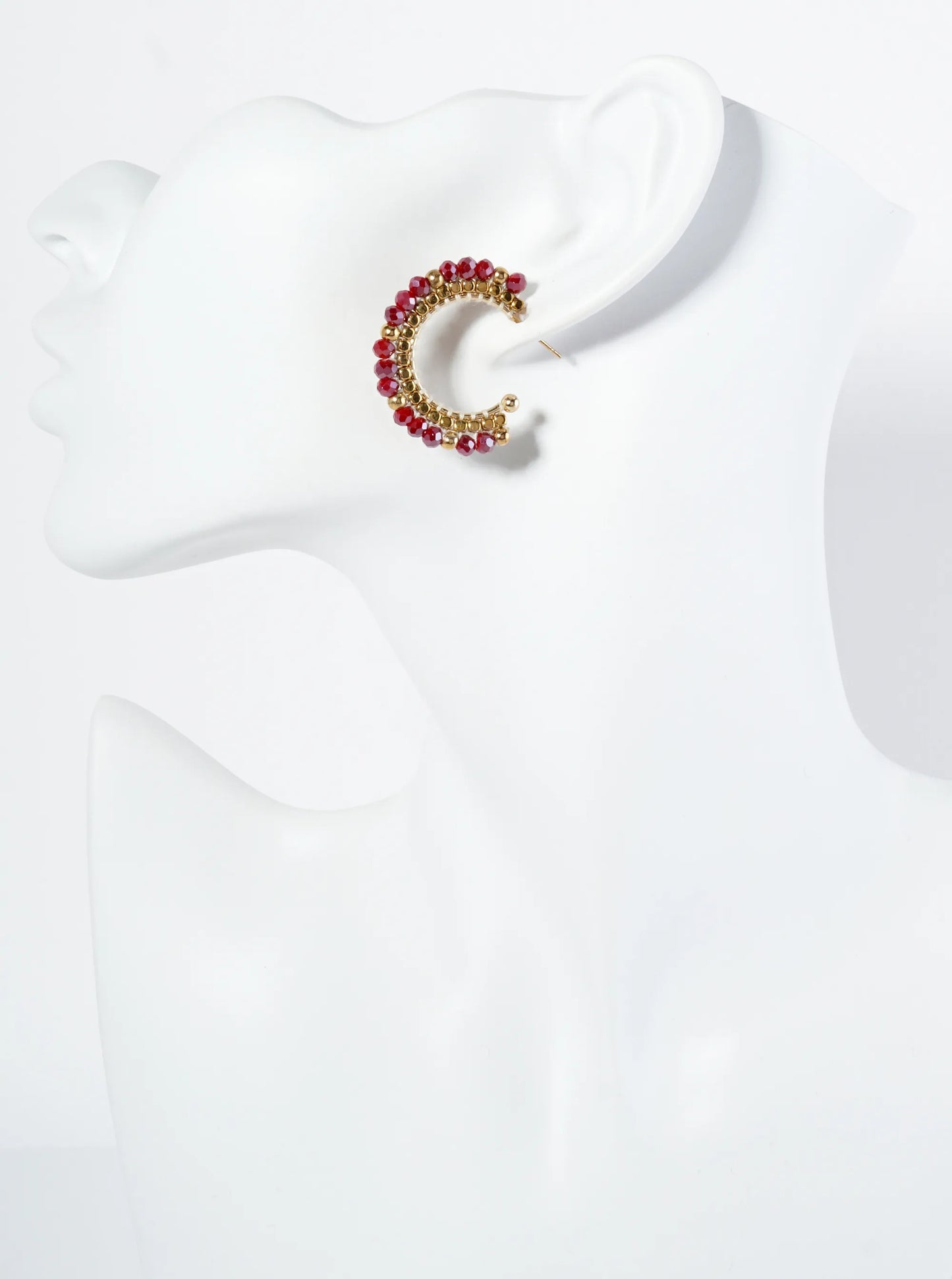 30mm Hoop Earrings With Glass And Square Metallic Beads Strung On Thread