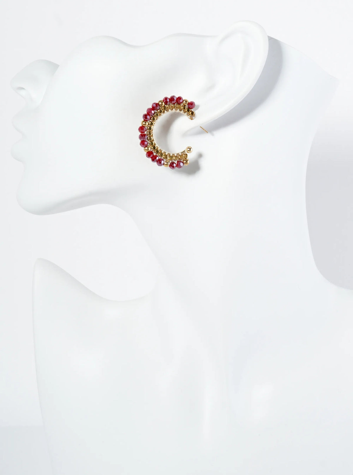 30mm Hoop Earrings With Glass And Square Metallic Beads Strung On Thread