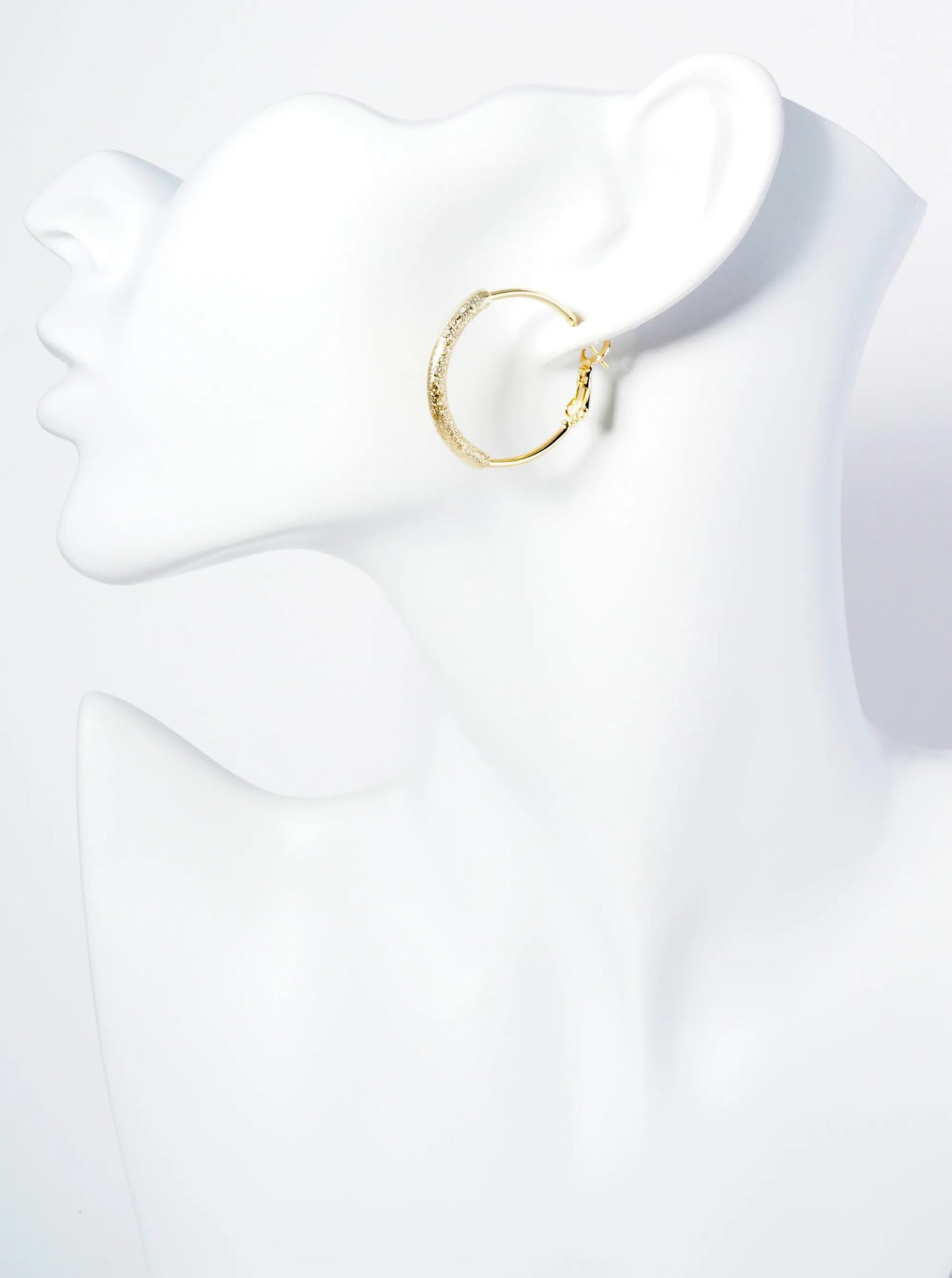 30mm Latch Back Hoop Earrings With Center Textured Accent