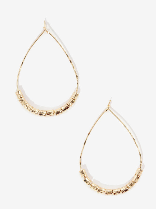 30mm Metal Beaded Teardrop Wire Hoop Earrings