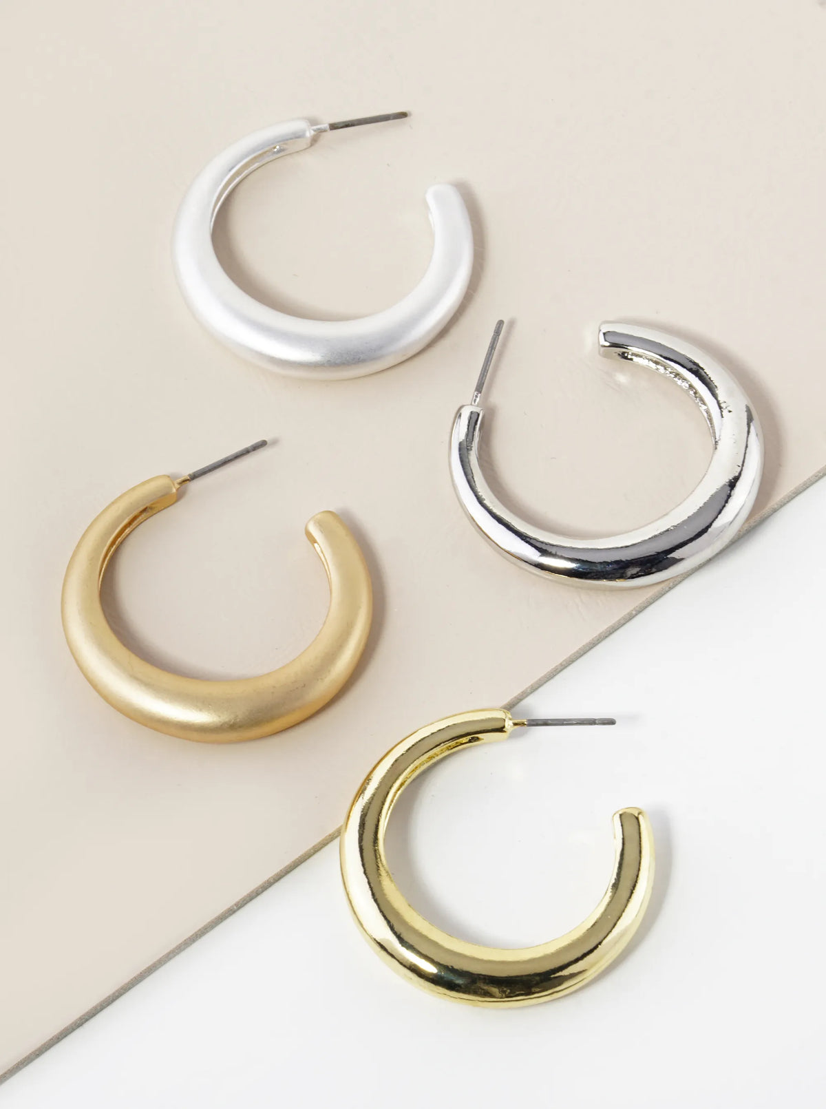 30mm Metal Tapered Open Hoop Earrings