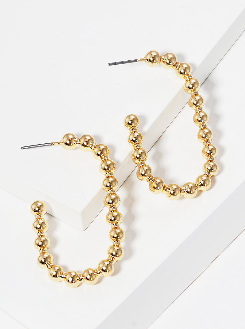 30mm Metallic Bead Oval Shape Open Hoop Earrings