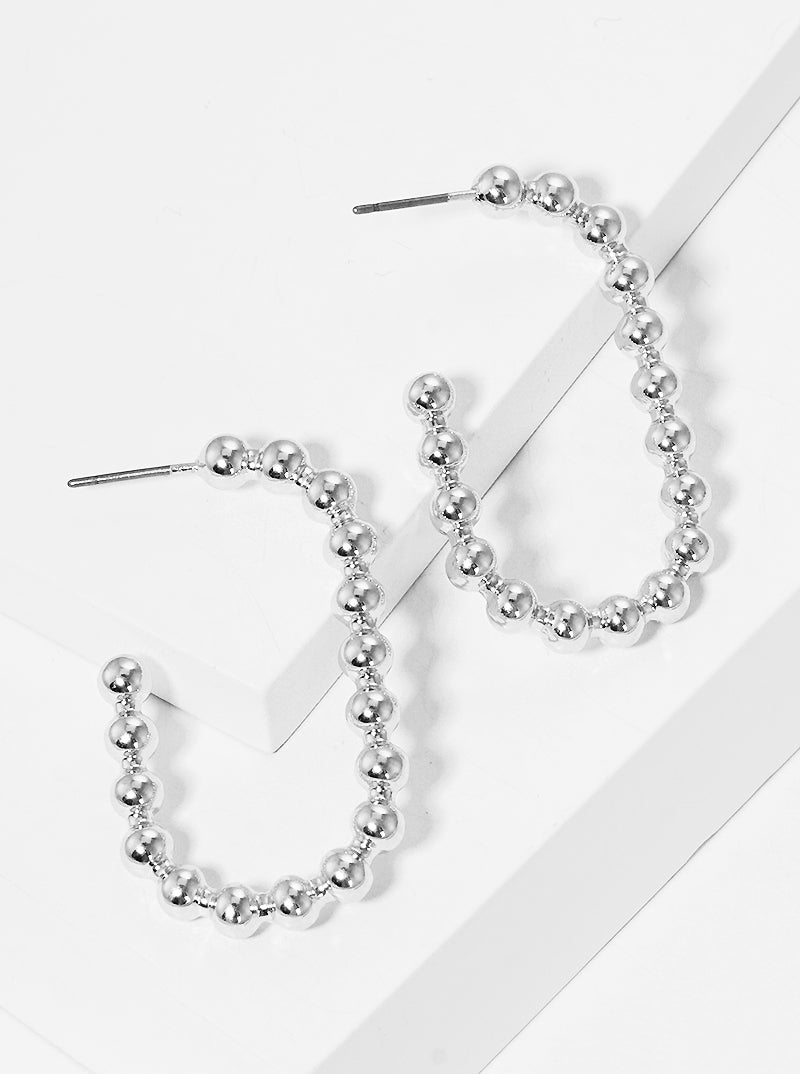 30mm Metallic Bead Oval Shape Open Hoop Earrings