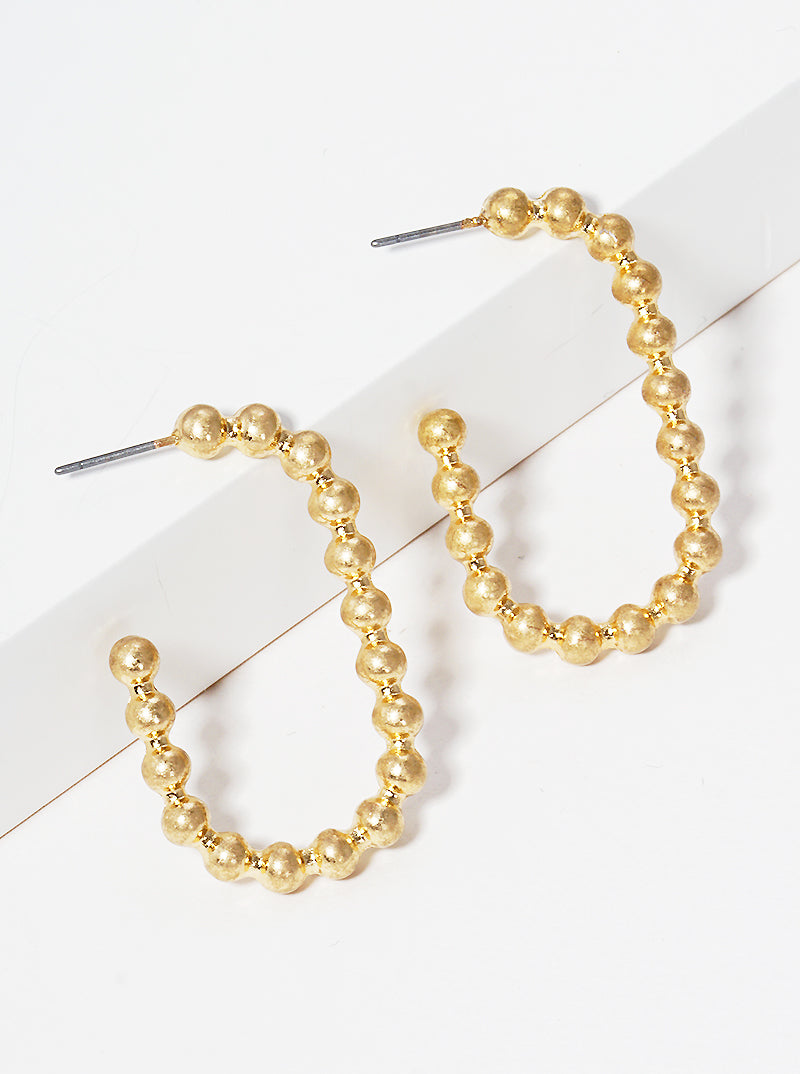 30mm Metallic Bead Oval Shape Open Hoop Earrings