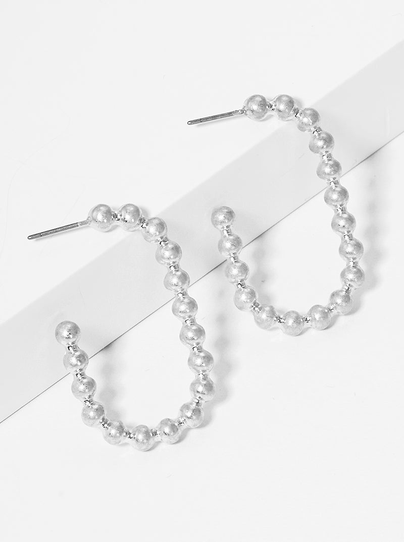 30mm Metallic Bead Oval Shape Open Hoop Earrings
