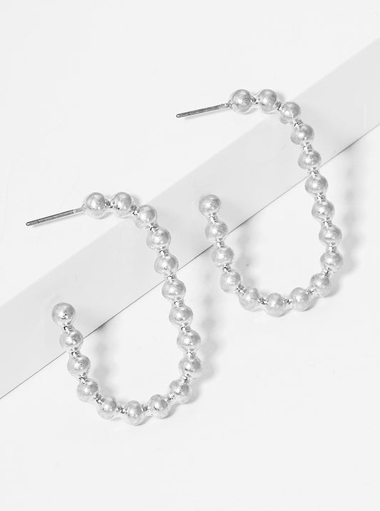 30mm Metallic Bead Oval Shape Open Hoop Earrings