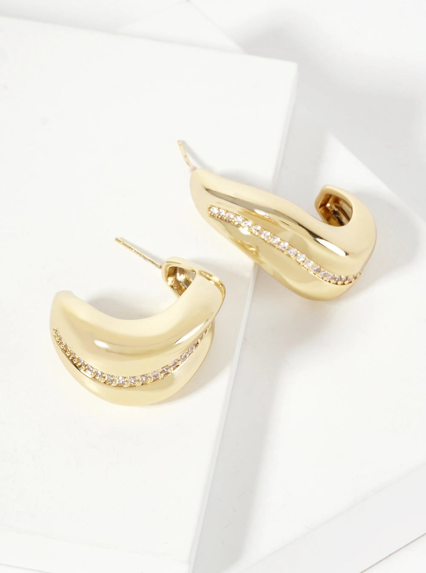 30mm Organic Hoop Earrings With A Single-Row Of CZ-Set Along The Curve