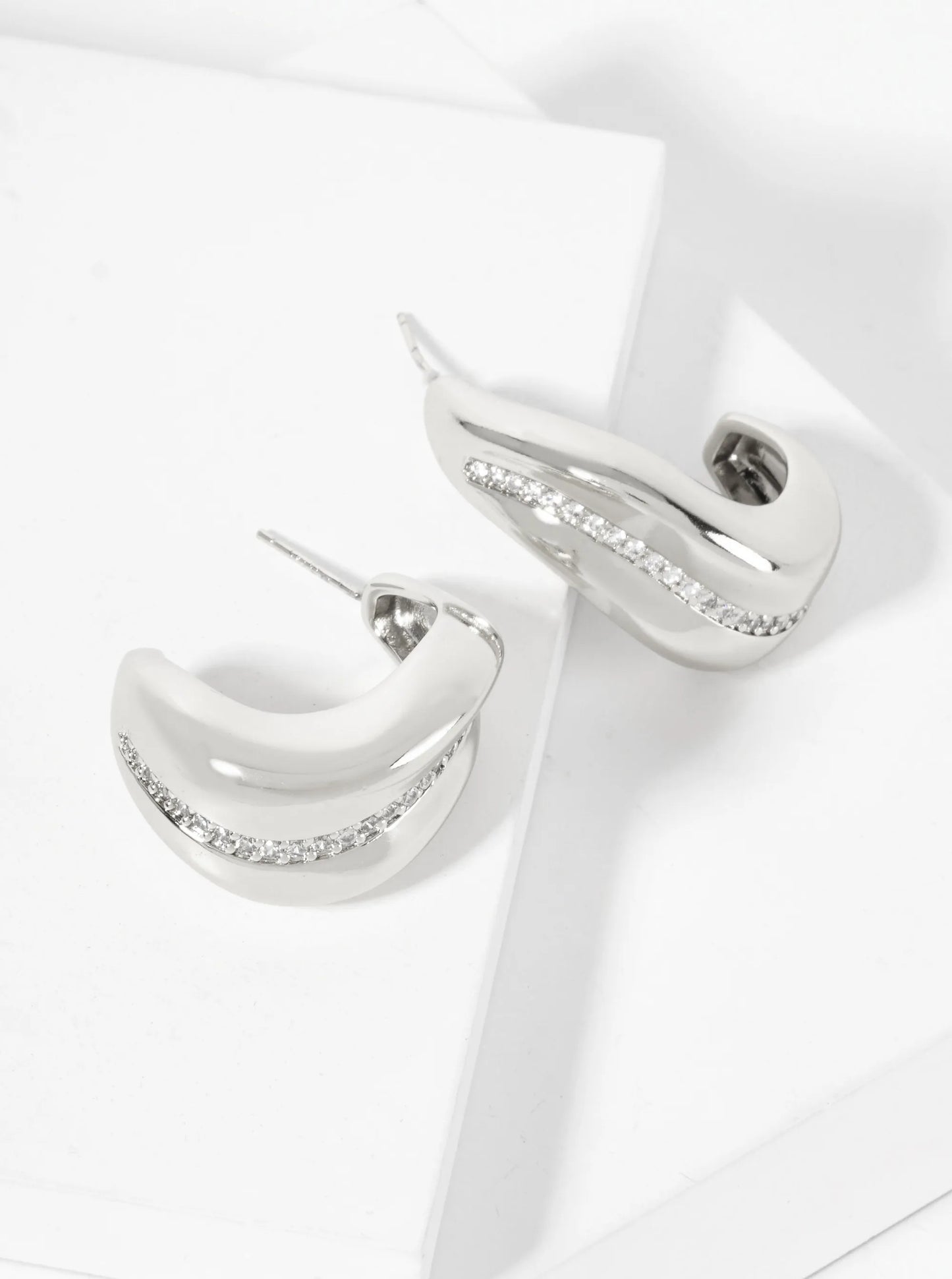 30mm Organic Hoop Earrings With A Single-Row Of CZ-Set Along The Curve